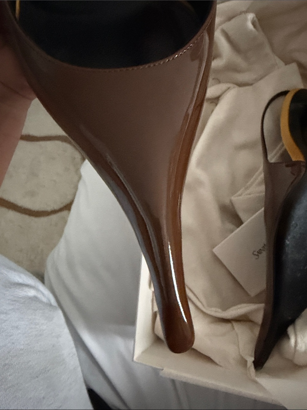 Saint Laurent Brown Patent Leather Slingback Pumps - Picture 5 of 8
